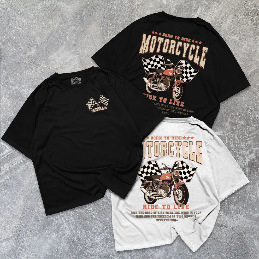 FortKlass Kaos Oversize MOTORCYCLE T-Shirt Cowok Premium Kaos Pria Lengan Pendek Jumbo