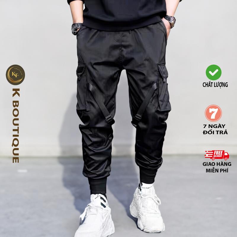 Quần jogger túi hộp lưng thun Nam nữ unisex vải kaki co giãn phối dây chất xịn cực chất, cực ngầu