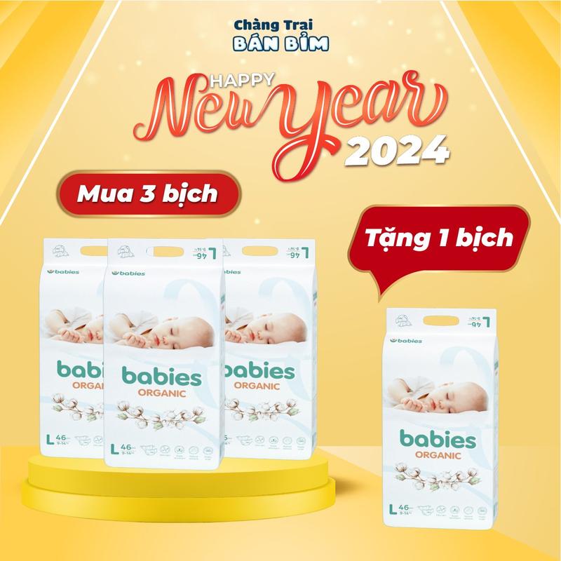 Combo Đại Hà Tiện Mua 3 Bịch Bỉm BABIES ORGANIC - Tặng 1 Bịch Bỉm Babies Organic- Bỉm Cho Bé