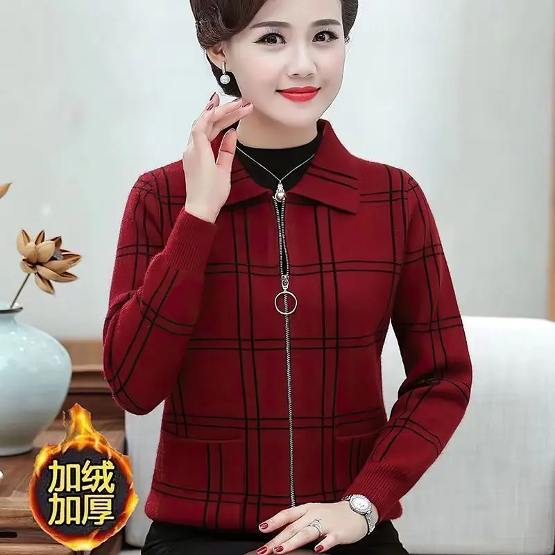 Áo Khoác Len Phong Cách Hàn Quốc, Lót Lông Cừu, Dành Cho Phụ Nữ, Mùa Xuân Và Mùa Thu Mới, 2020 Mùa Xuân, Mỏng, Mẹ TRUNG NIÊN, Ngoại Cỡ, Áo Sơ Mi Có Khóa Kéo Ngắn Top Jacket Women 2