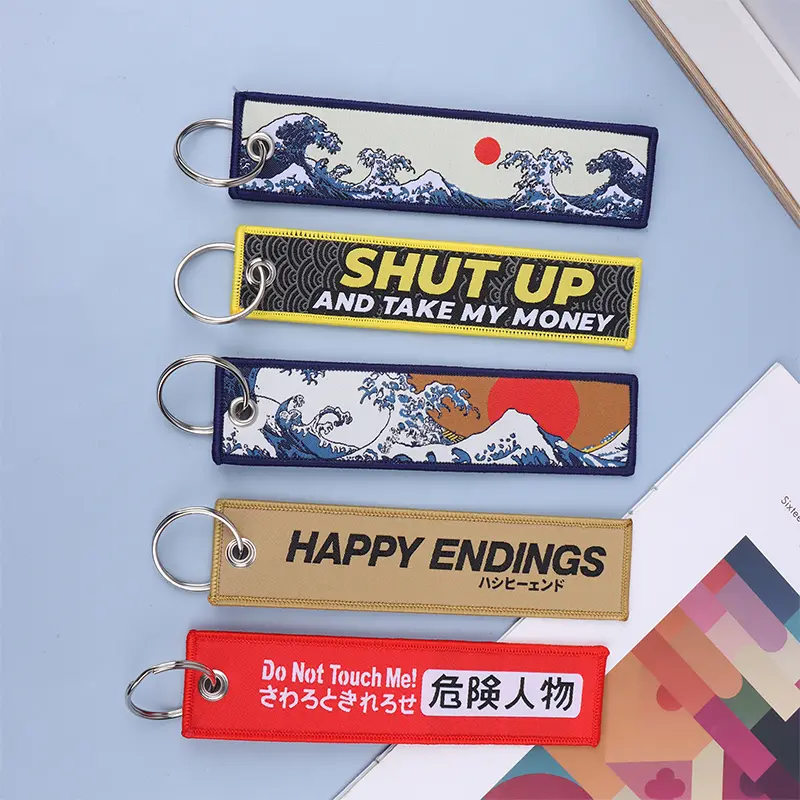 1Pc Japanese Waves Art Drawing Embroidery Key Fobs Backpack Key Tags Motorcycles Keychain Keyrings Cosplay Accessories Gift