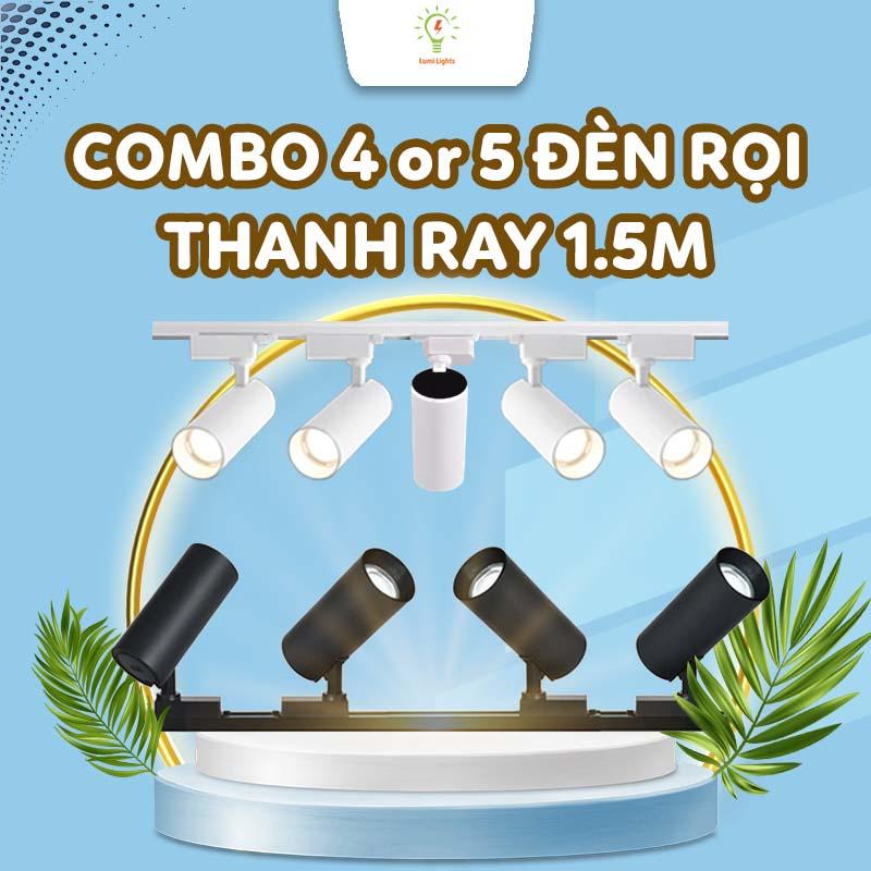 Combo 4 - 5 Đèn Rọi Ray Kèm Thanh Ray 1.5m, Đèn Rọi Ống Bơ Cao Cấp 15W 25W 35W Trang Trí 3 Màu Ánh Sáng
