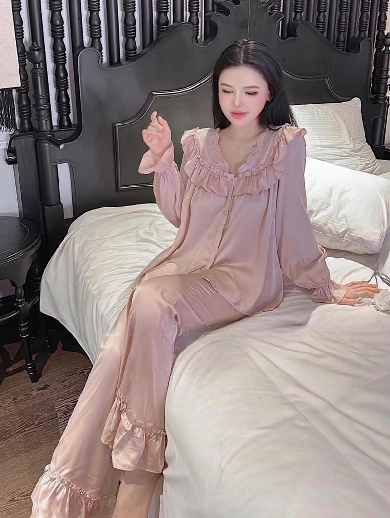 Product Introduction of Sét đồ ngủ pijama cổ bèo tiểu thư tay dài chất lụa latin mềm mịn mát về 5 màu siêu xinh (freesize 40-60kg) Nữ Women Voi 10