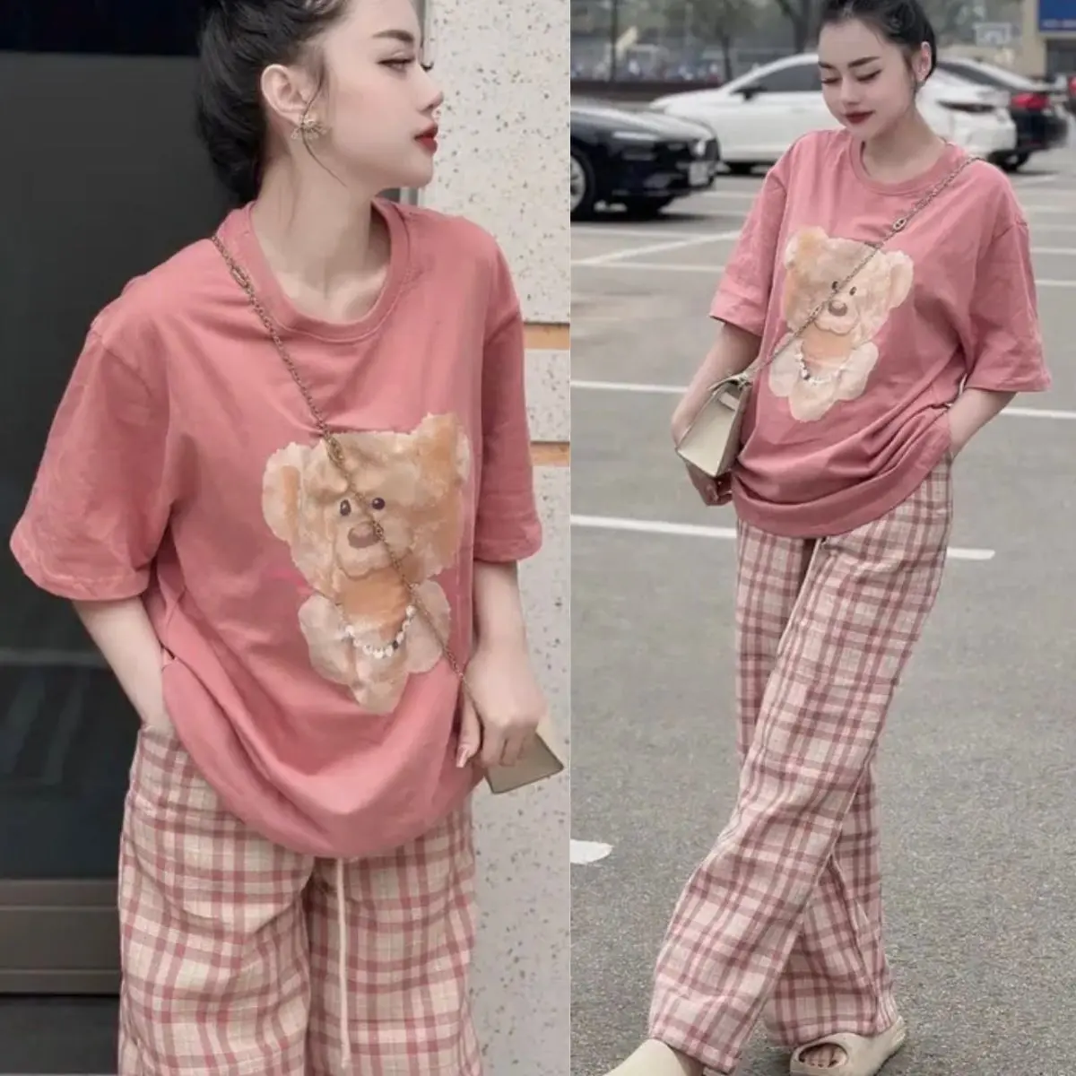 Đồ Bộ Nữ Bigsize Quần Ống Rộng Đồ Mặc Nhà Đẹp Dễ Thương Chất Liệu Áo Cổ Tròn Thun Cotton Quần Có Túi Thun Gân Ép Ong Women