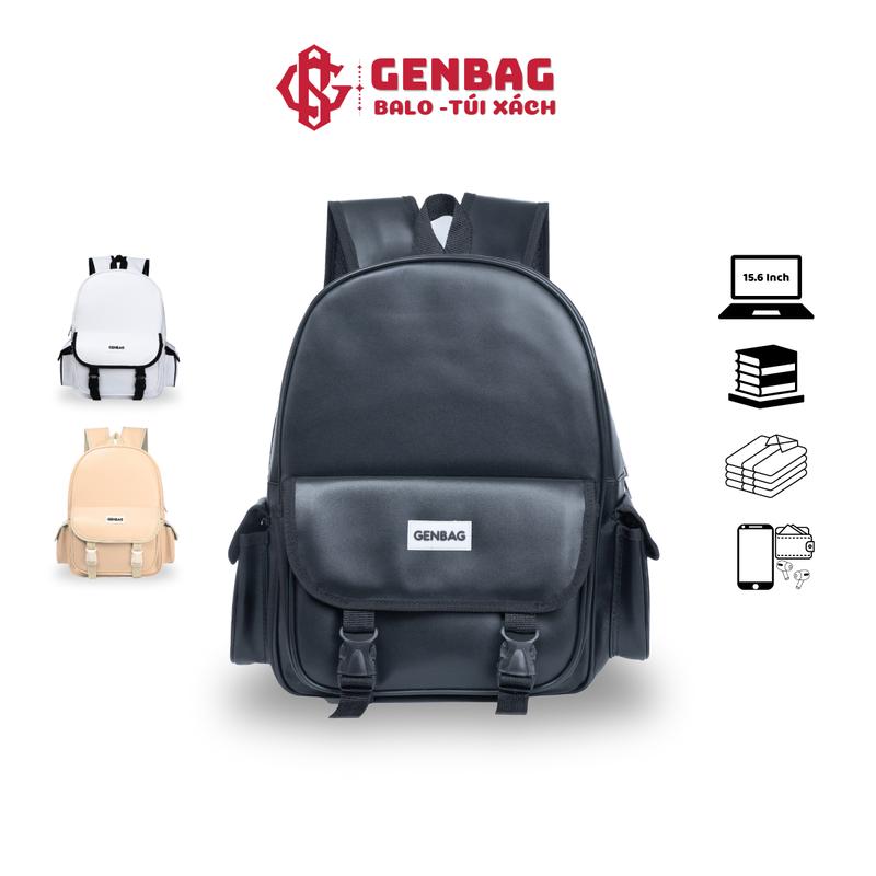 Balo da pu cao cấp GENBAG balo đi học đi chơi nắp gập vừa laptop 15,6 inch Backpack Đeo Vai BL12