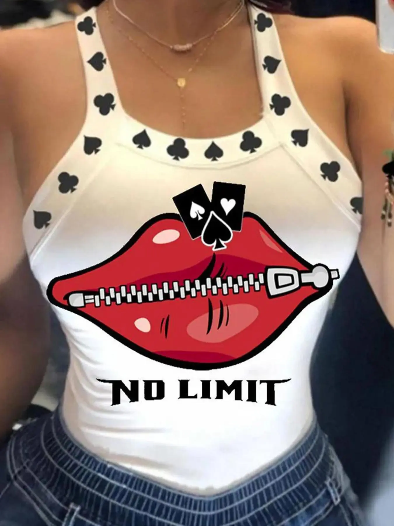 Women's Cartoon Lip Print  Tank Top, Casual Sleeveless Top for Summer, Ladies Clothes for Daily Wear