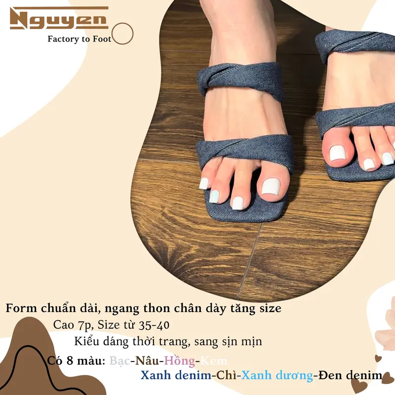 (Chân dày tăng size) Giày nữ cao gót 7p phối 2 quai ngang thời trang với chất liệu da và denim sang trọng Nguyễn Gia N168 7