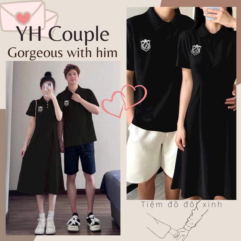 Bigsize nữ max73kg- nam 100kg Set đồ đôi áo váy đôi thun đen polo form váy dàii- YH Couple Shop