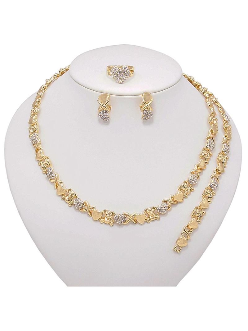Product Introduction of Women's Elegant Heart Design Jewelry Set, Fashion Rhinestone Decor Necklace & Earrings & Ring & Bracelet, Trendy All-match & Exquisite Jewelry Set for Birthday Gift 5