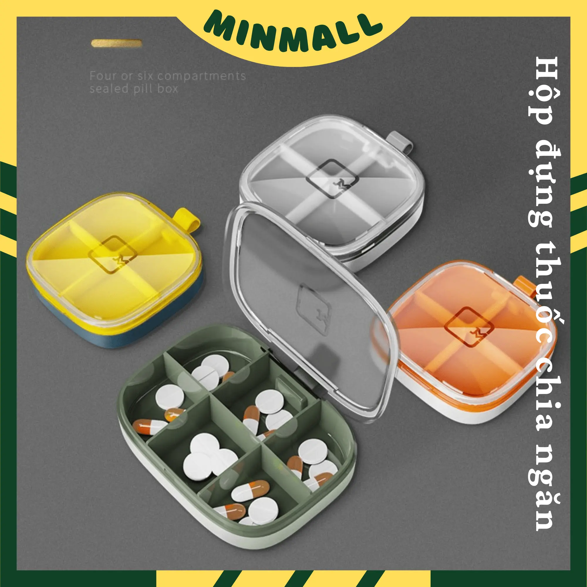 Hộp đựng thuốc mini chia ngăn chống ẩm tiện dụng