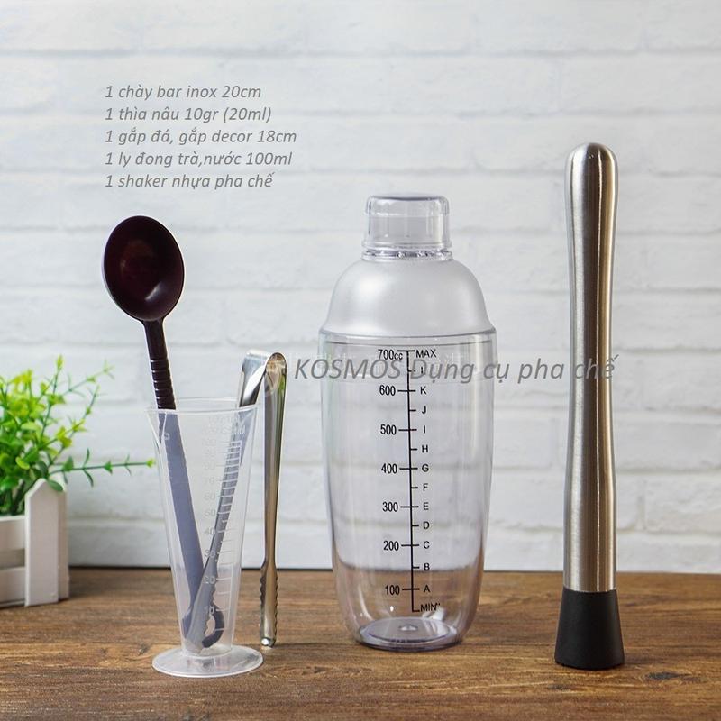  Bộ dụng cụ pha chế trà trái cây 5 món tại nhà   bình lắc shaker chày dầm gắp decor ly đo lường muỗng đong  