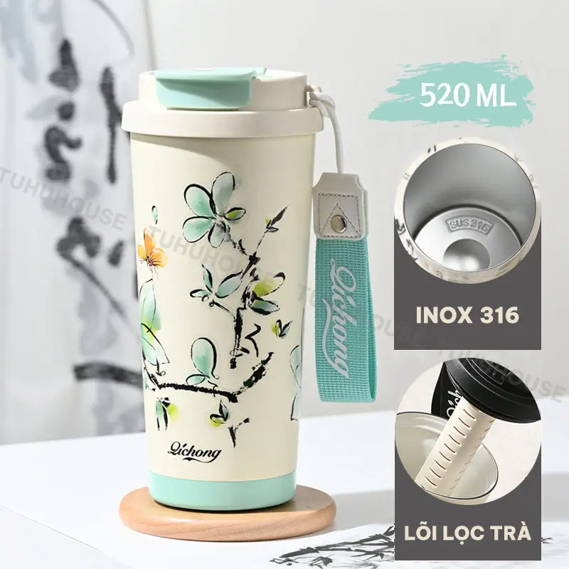 Ly giữ nhiệt Qichong 520ml có quai xách, cốc giữ nhiệt nóng lạnh inox 316 cao cấp – TUHUHOUSE 6