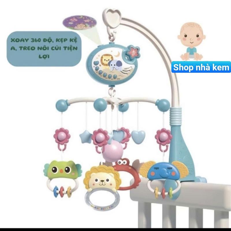 Treo nôi cho bé phát nhạc xoay 360 tự động cho trẻ sơ sinh, có đèn kích thích thị giác và thính giác cho bé