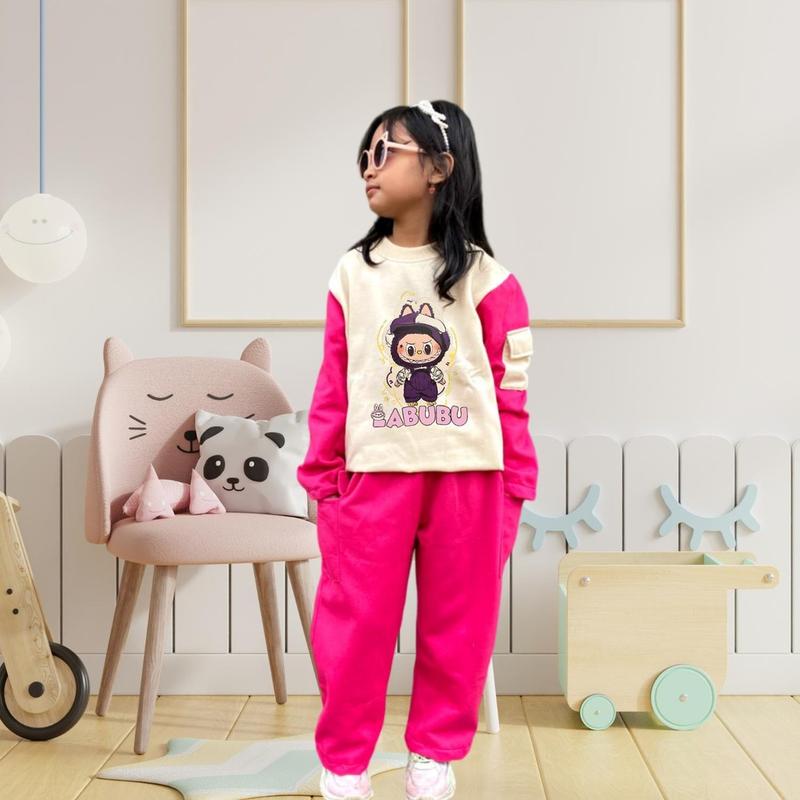 Setelan anak perempuan kekinian Labubu New04 viral usia 1 -12 tahun Katun Parsel Cewek 4