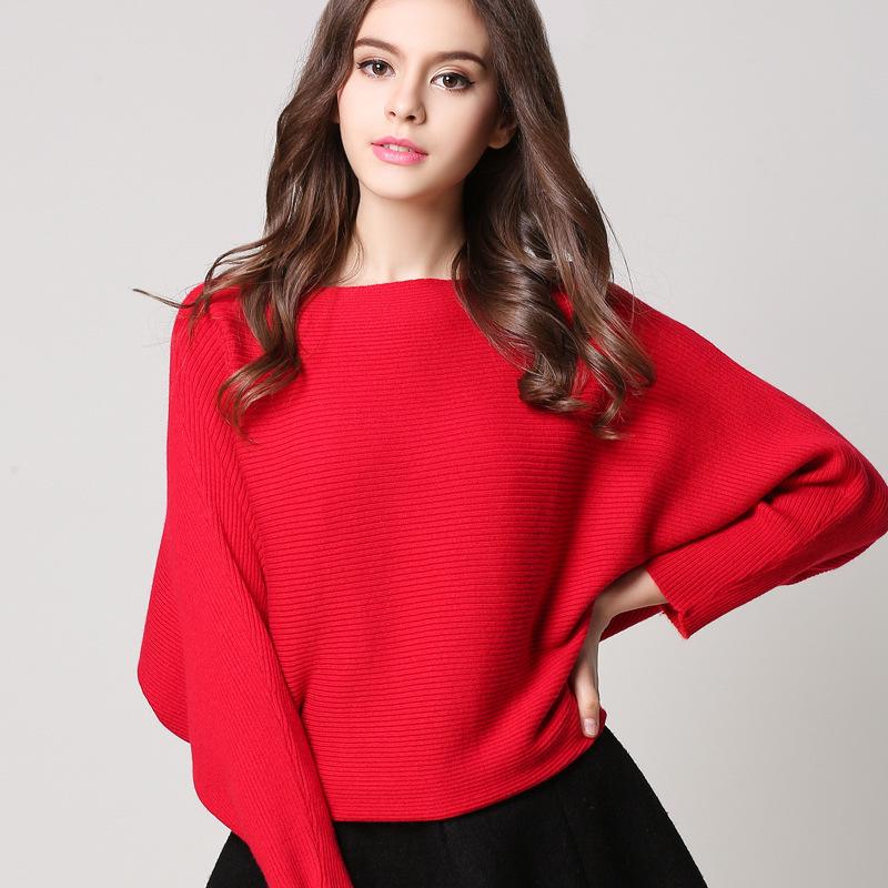2024 European and American Knitwear for Autumn and Winter Solid Color Loose Long Sleeves Sweater Batwing Shirt Women Minimalist Lingerie Tops Womenswear Tops Comfort Knitting Basic 3