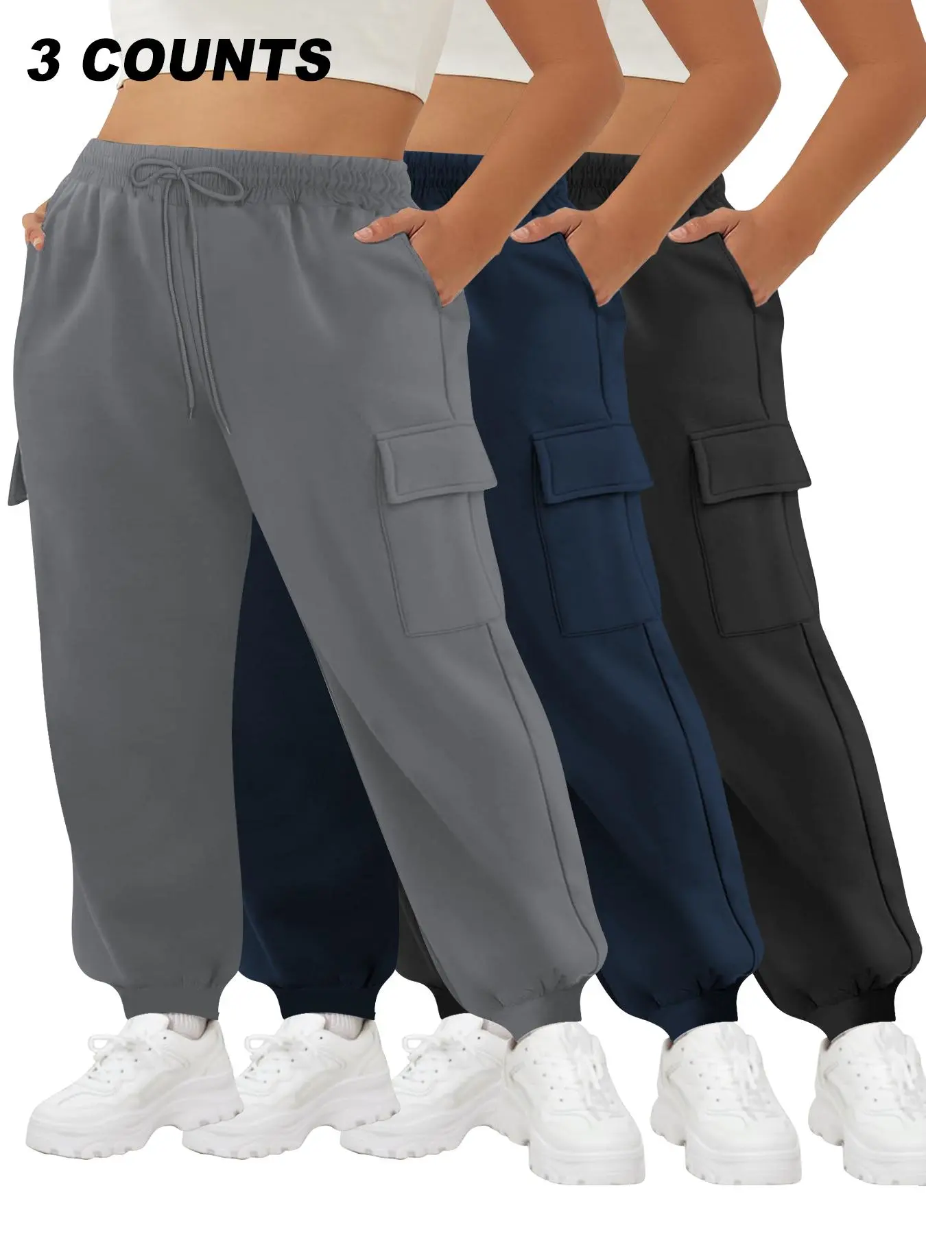 【Plus Size】 Solid Cargo Pants, Casual Comfortable High Stretch Cargo Pants for Daily Wear, Women's Bottoms for All Seasons