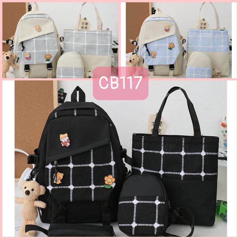 Bộ balo đi học đi chơi bốn món chất liệu bố CANVAS 600 PVC kiểu dáng dễ thương phù hợp bé cấp 1 cấp 2 mã sản phẩm CB117, 1 bộ gồm 1 balo size lớn, 1 túi tote đeo cặp nách, 1 túi chéo, 1 bóp bút