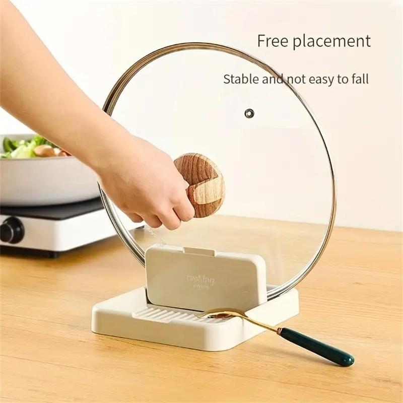 Product Introduction of Pot Lid Holder, 1 Count Countertop Sitting Plastic Spoon Rest, Desktop Multifunctional  Pot Lid Holder for Kitchen Dining Room Picnic Barbecue 11