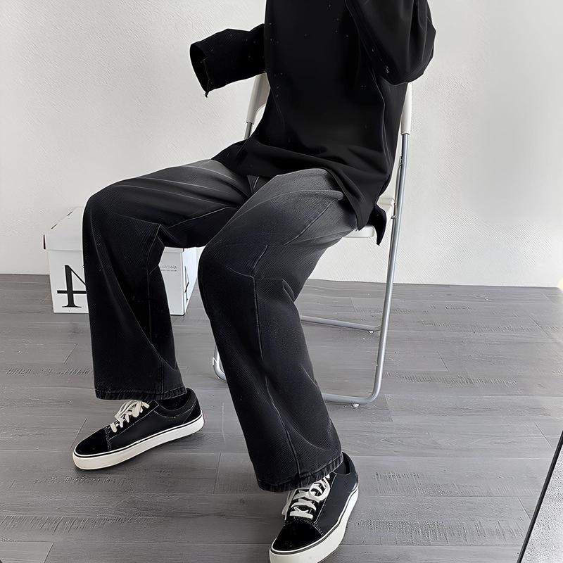 Quần baggy jeans nam ống rộng trơn không rách gối màu xám đen chất bò dãn Q802 form rộng Menswear Pants Có Túi