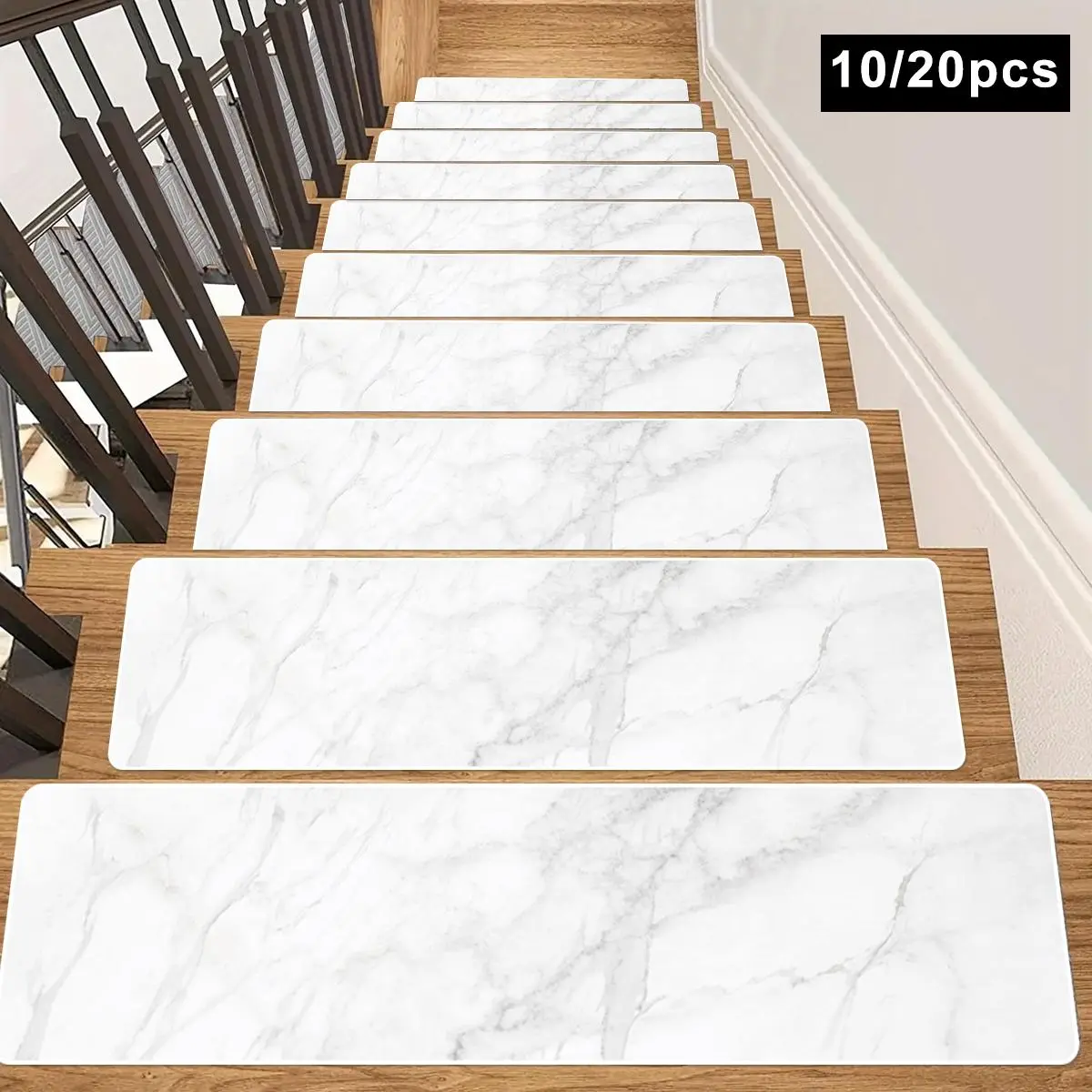 Fashion Marble Pattern Stair Mat, 10pcs/set Non-slip Stair Treads, Reusable Stair Runner, Decorative Carpet for Home Living Room Bedroom