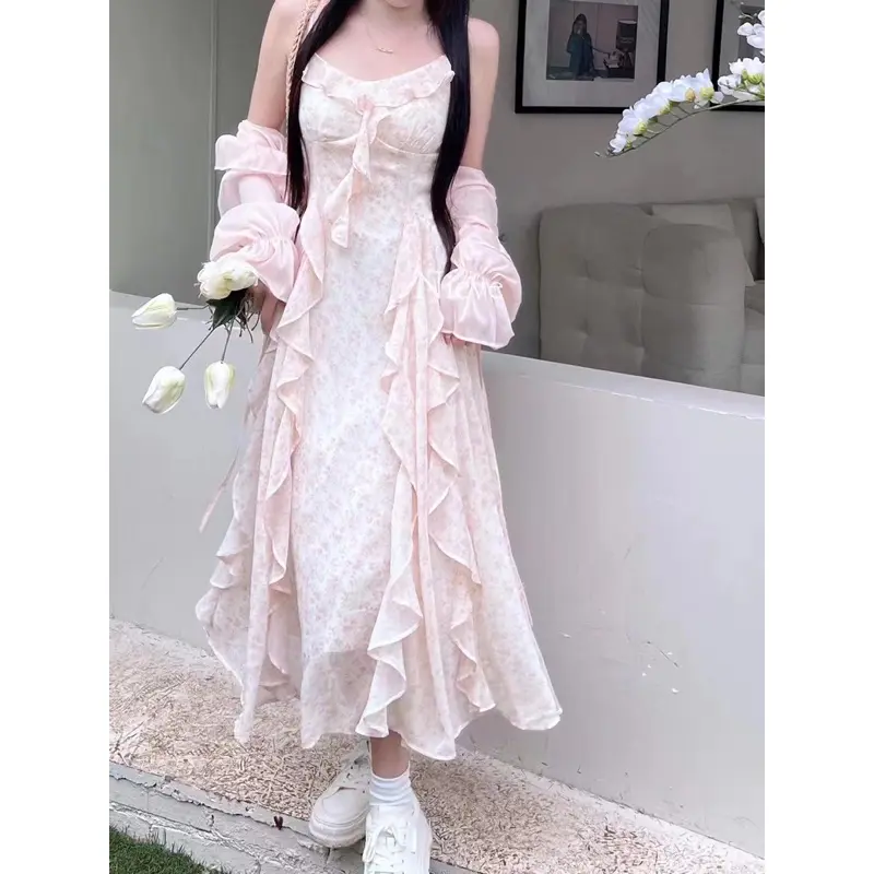 Gaun premium 9937 sifon setali korean style vintage plus outer Bunga baju pantai 3