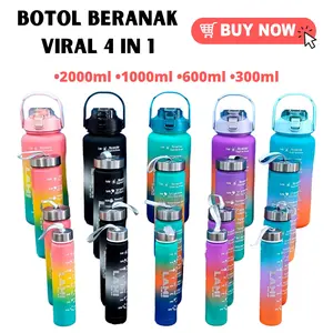 Botol Minum 2 Liter + 1000ml + 600ml + 300ml Botol Minum Viral 1 set Plastik Sedotan