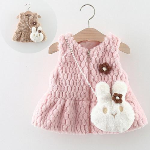 AK1453- Áo Khoác Gile Chất Liệu Lông Thỏ Kèm Túi Cho Bé Gái Cân Nặng Từ 8-16kg