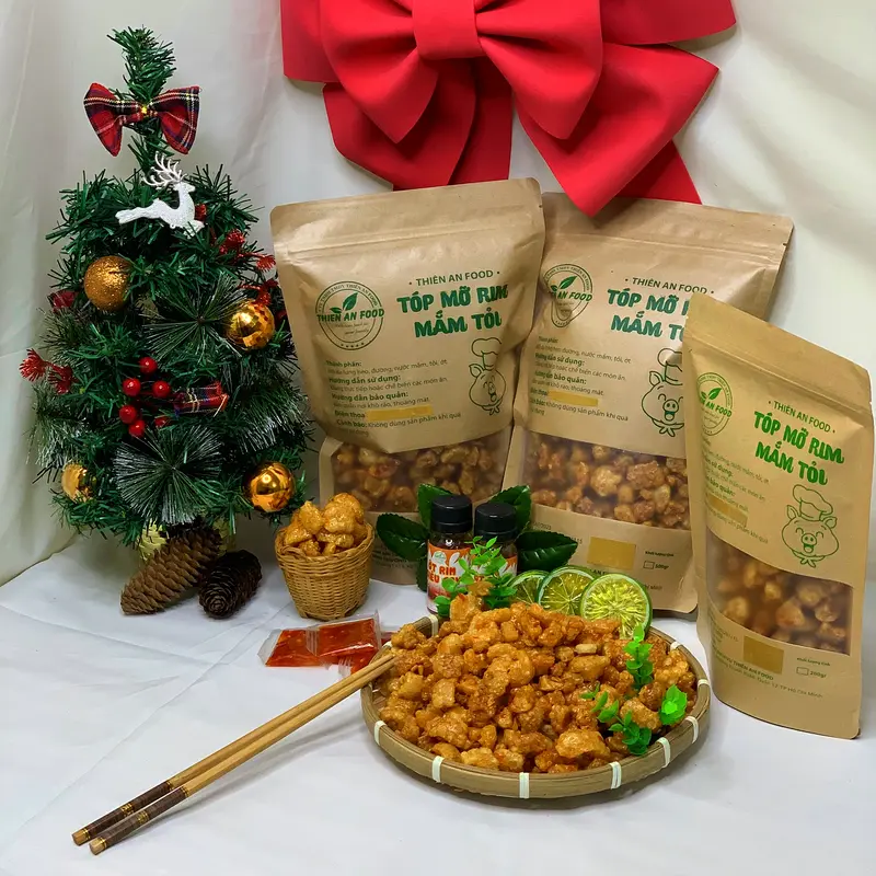 Thiên An Food [TÓP MỠ RIM MẮM TỎI TÚI GIẤY 300G]LOẠI LIỀN DA giòn ăn kèm bánh tráng hoặc dùng trực tiếp Ăn Vặt Snack Food  đồ ăn nhẹ khô Thức Ăn kèm với  bánh  tráng tóp  mỡ com  chay mam tóp  mỡ tóp  mỡ tóp mỡ  thiên 5