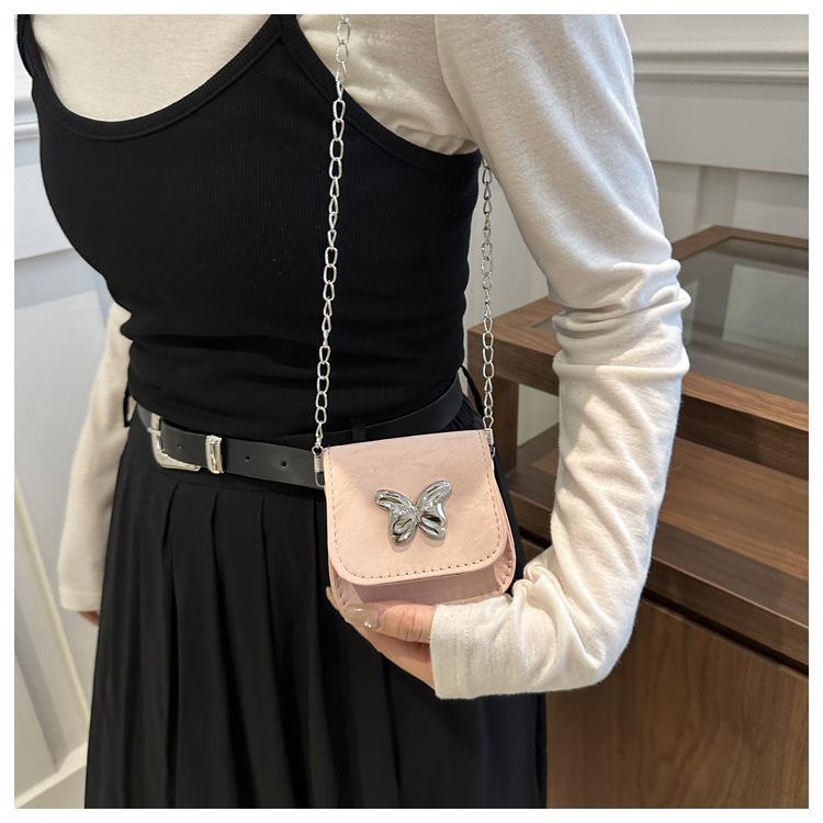 Product Introduction of 2024 Fashionable New Fresh Sweet Small Square Bag Butterfly Decoration Mini Advanced Texture Chain Crossbody Lipstick Pack 11