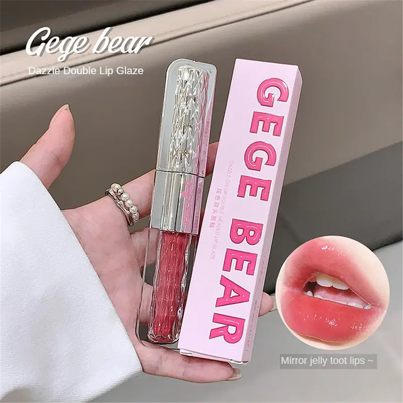 Son Kem Lì Gương 2 Trong 1, Gấu Gege, Son Kem Hai Đầu Đầy Màu Sắc, Son Bóng Dưỡng Ẩm, Son Môi Tráng Gương Không Dính, Nhanh Khô, Không Dễ dính, Mật Ong Môi, Tăng Cường Màu Sắc, Độ Đầy Đủ Tự Nhiên Và Trang Điểm Môi Bóng 2