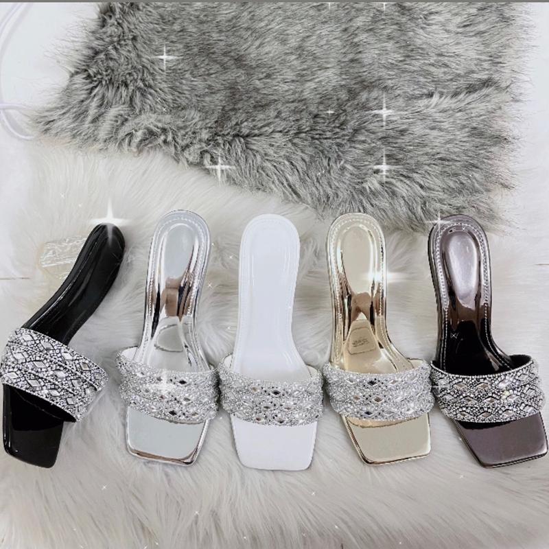 [CÓ HỘP] Guốc cao gót 5cm ,7cm ,9cm quai đính đá trắng sáng Mũi vuông Nữ DéP