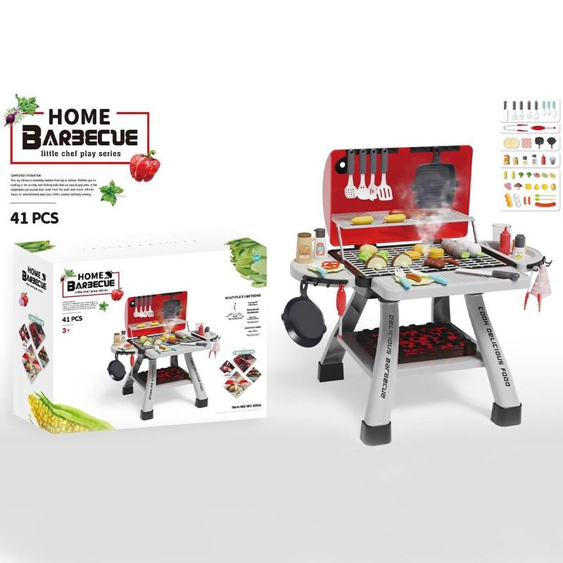 Pretend Play Barbecue Toy, Simulated Barbecue Toy with Light & Spray, Outdoor Cooking Toy for Kids, Pretend Play Toy for Boys & Girls (Bring your own 3*"AA" batteries) 5