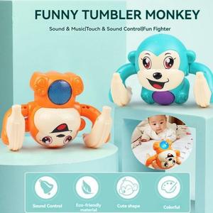 Electric Rolling Monkey Robot Toy Voice Lighting and Music Somersault Children Babys Interactive Toys Play Travel Bayi