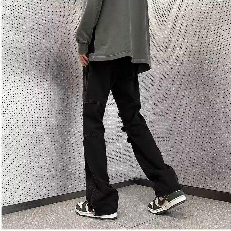 Quần Rộng Thùng Thình, Phong Cách Đường Phố Cao Cấp Mỹ, Unisex, Thương Hiệu Hợp Xu Hướng Thiết Kế Buộc Dây, Quần Bò Ống Loe, Dây Kéo Xẻ Tà, Cargo, Chân Thẳng 6