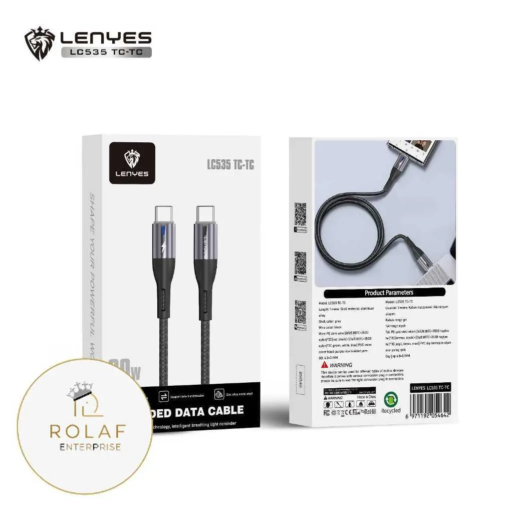 LENYES LC535 60W Kabel Data Fast Charging Type C To Type C Data Cable Charger Braided Nylon 1 Meter