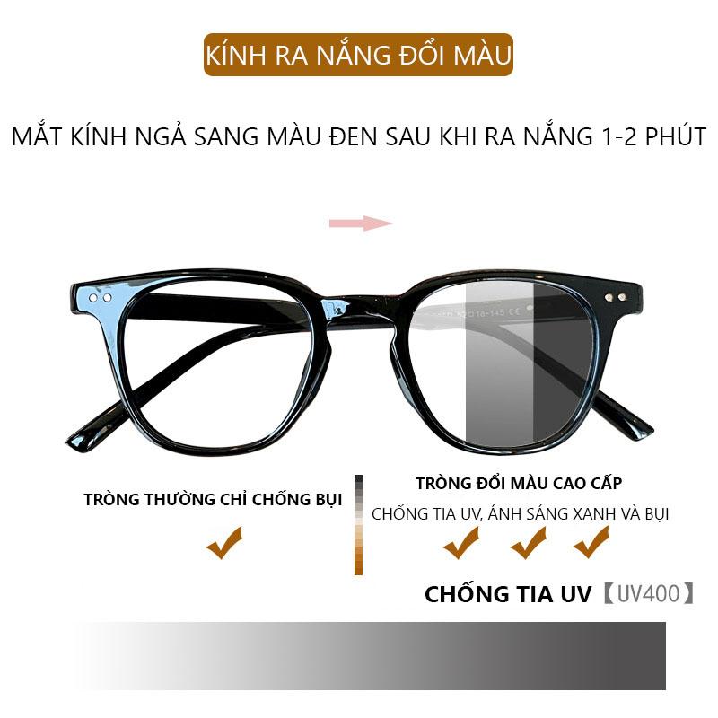 Kính đổi màu khi ra nắng cao cấp thời trang nam nữ gọng vuông mắt kính không độ đổi màu chống ánh sáng xanh và tia UV400 bảo vệ mắt gọng kính chắc chắn thay được tròng kính cận phong cách Hàn Quốc 140