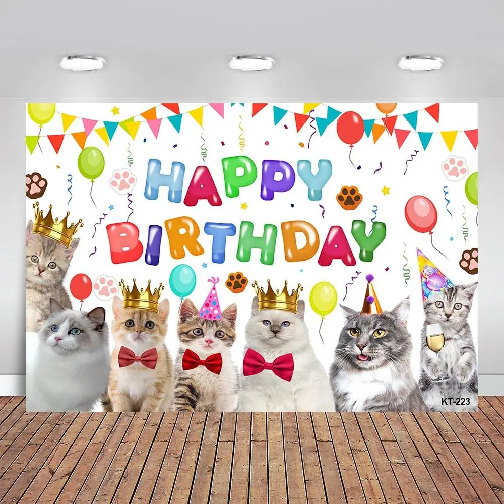 Happy Birthday Cat Pattern Backdrop, Pet Doggy Party Photo Backdrop, Birthday Party Decorations Backdrop, Cake Table Photo Booth Props, Banners