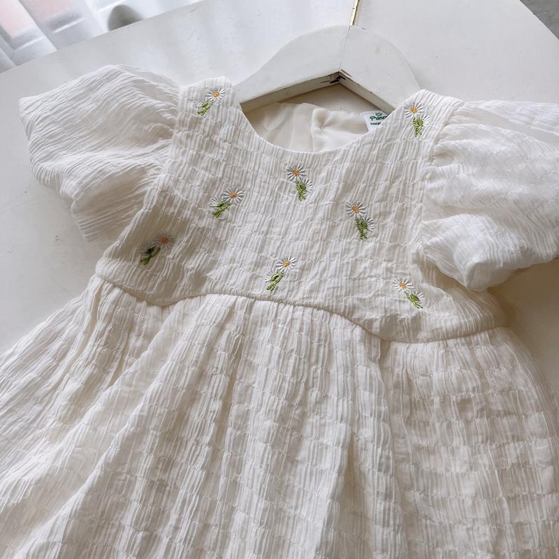 [Pinkids] [8-26kg] Váy Xốp Nhăn Thêu Ngực Cho Bé Gái Đi Tiệc, Đi Chơi.....