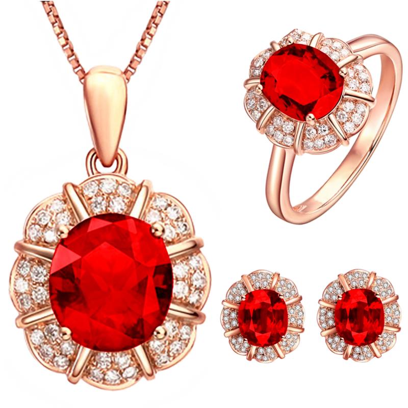 Tiktok Live Streaming on Kwai Jewelry Suit 18K Gold Plated Imitation Natural Gem Tourmaline Rings Pendants Necklace Ear Stud 5