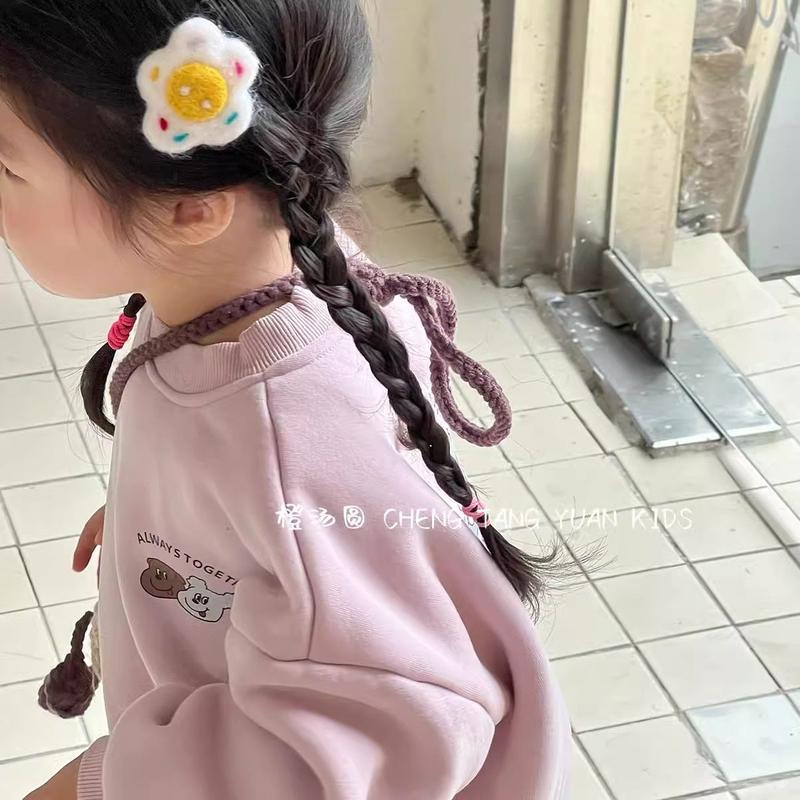 Bộ Đồ Áo Len Thời Trang, Lót Lông Cừu Cho Bé Gái, Quần Áo Mùa Đông Mới 2024, Phong Cách Hoạt Hình Hàn Quốc, Quần Áo Trẻ Em, Bộ Đồ Hai Mảnh Dày Dặn, Cho Bé Gái Heo Len Tăm 2