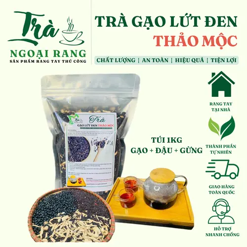 Trà Gạo Lứt Đen, Đậu Đen Xanh Lòng, Gừng Rang Tay (1KG) Trà Ngoại Rang Nước Trà Tea