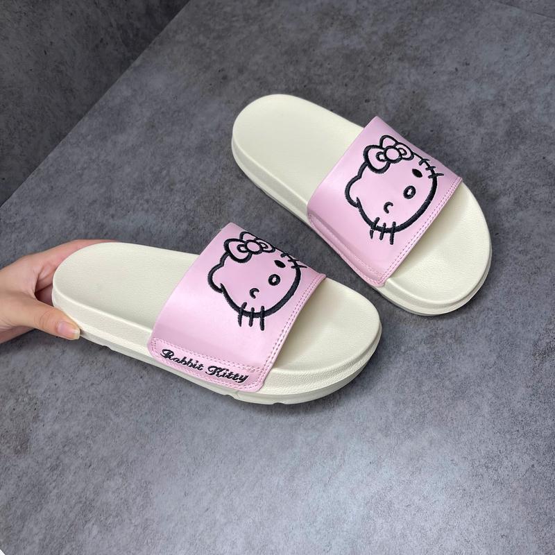 Dép Nữ Rabbit x Kitty thêu nổi cute đế cao 4cm/ hack dáng  DéP Có Quai Slipper Jean