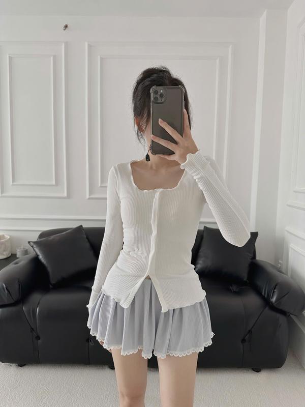 Áo thun gân dài tay hottrend 2025, mỏng vừa vặn mùa thu nữ tính Jorsey - Chie Top Cotton Women Cổ Tròn 2