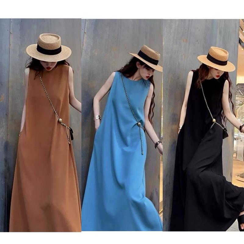  ĐẦM CỔ TRÒN SUÔNG BASIC  FREESIZE Nữ Women dress Voi Nhung Voan 