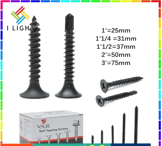 （Fast delivery）Per Box(900Pcs) Food/Metal Black Screws Food/Metal 1'~3'inch flat head Gysum Screws