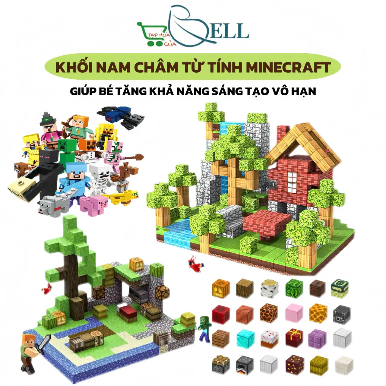 COMBO Đồ chơi Khối Lắp Ráp Nam Châm Từ Tính 6 Mặt Minecraft 2x2cm Hình Khối Cho Bé Lắp Ghép, Siêu Sáng Toạ Cho Bé Yêu