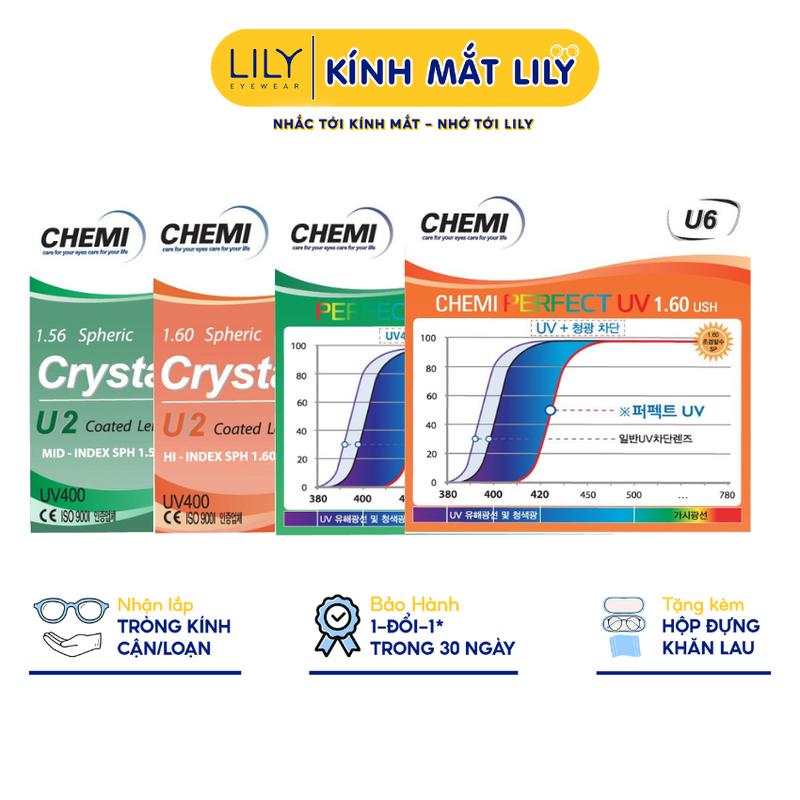  Tròng kính cận loạn có độ CHEMI mắt kính chống ánh sáng xanh hạn chế bám nước chống tia UV400 