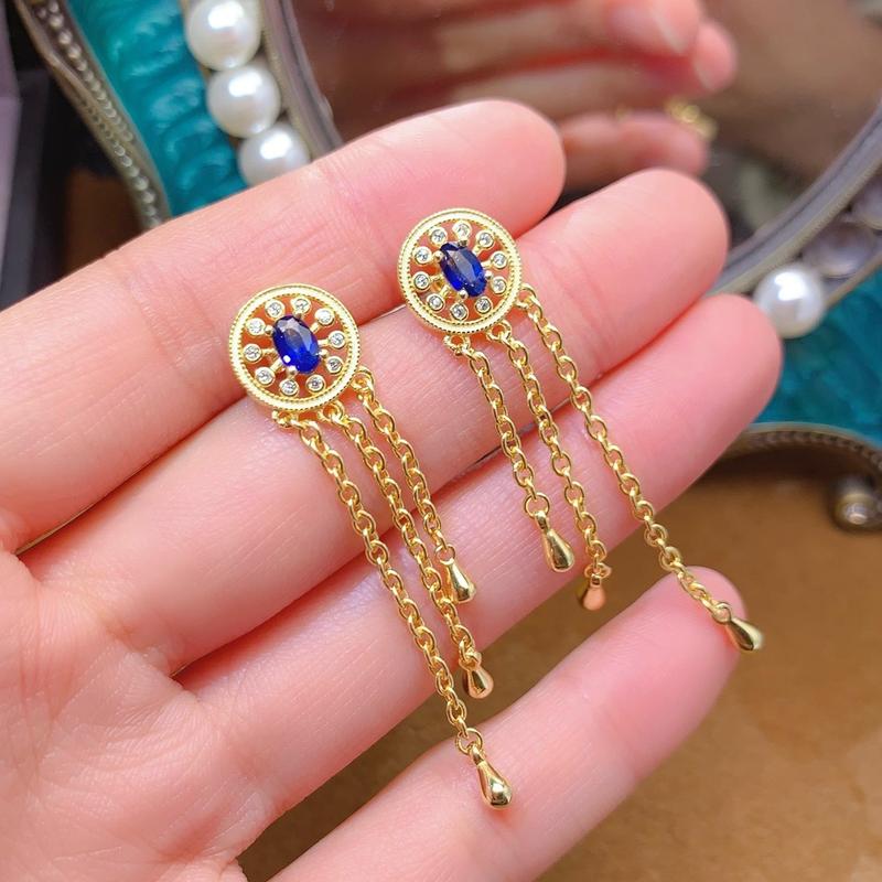 Product Introduction of Natural Colored Gemstone-S925 Silver Natural Sapphire Earrings Fashion Niche Oval 3*5mm Earrings-2025 New Hot Selling Gift drop  earrings 3