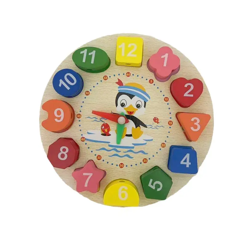 Montessori Cartoon Animal Educational Wooden Toy (1 Set), Beaded Geometry Wooden Clock Puzzle, Shape & Color Matching Clock Toy for Children