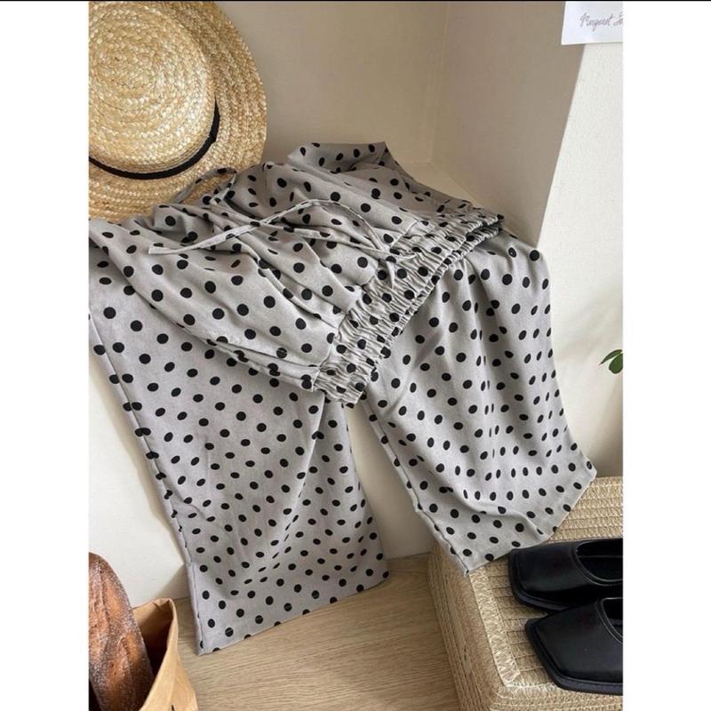 CHẤM BI XÁM DƯỚI 80kg-  Quần xuông In Hình HOẠ TIẾT Nhỏ Xinh Xắn  - Quần Ống Rộng Nữ Cạp Cao Lưng Chun Chất Tăm Dày Dặn BIGSIZE Women Ong